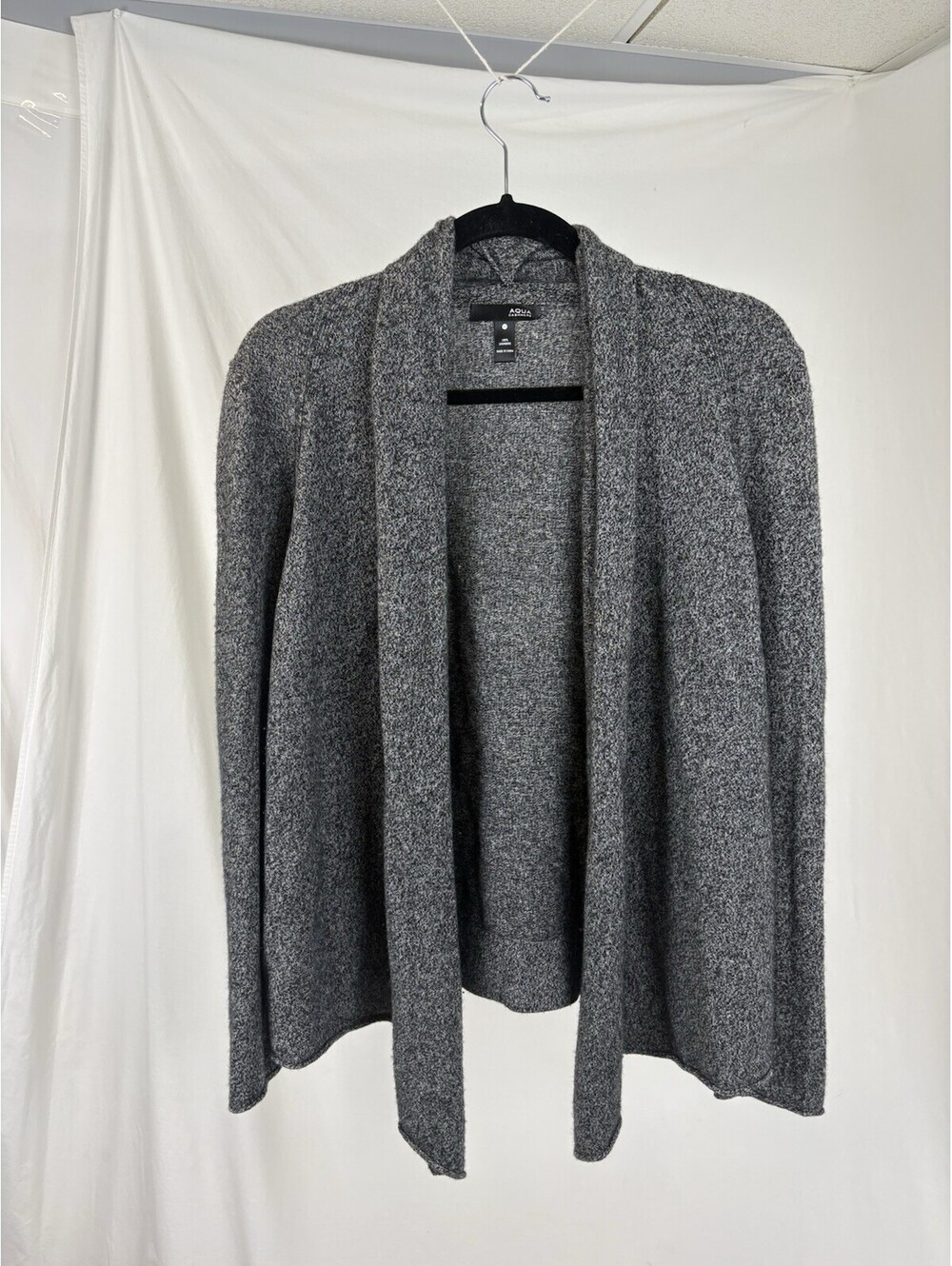 Aqua 100% Cashmere Open Shawl Cardigan Marled Gray Women’s Size Medium M